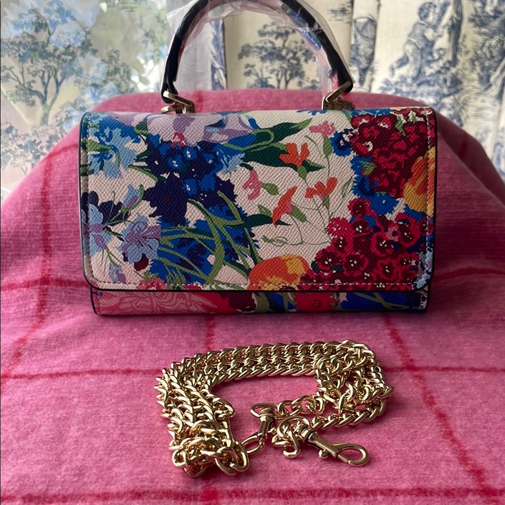 Floral Women's Bag with Gold Chain